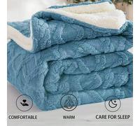 1 pièce Couverture en polyester double-face Sherpa, motif vague de couleur unie, convient pour toutes les saisons, chaude et douce, couverture de lit minimaliste et à la mode, applicable à la chambre,