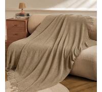 1 pièce Couverture en tricot kaki, couverture de sieste décontractée avec franges pour canapé, chaise, chambre, décoration d'automne, décoration de salle 130*170Unicolore,Motif texturéAcrylique