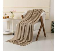 1 pièce Couverture en tricot kaki, couverture de sieste décontractée avec franges pour canapé, chaise, chambre, décoration d'automne, décoration de salle 130*170Unicolore,Motif texturéAcrylique