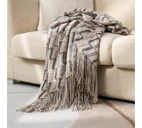 1 pièce Couverture tricotée jacquard vintage douce - couverture à franges avec motif ondulé en acrylique, convient pour la décoration d'intérieur, le lit, le canapé, les voyages - design rayé saisonni