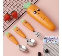 1 pièce Cuillère/1 SET Couvert en acier inoxydable avec manche en plastique en forme de carotte, en 3 pièces, en boîte, pour la cuisine, cadeau de Noël, fournitures scolaires 1Pc cuillère orange,Ensem