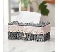 1 pièce de boîte à mouchoirs rectangulaire tressée à la main, couvre-boîte à mouchoirs en rotin, organisateur de boîte à mouchoirs de style bohème tressé, convenant pour la salle de bain, la chambre, 