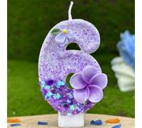 1 pièce de bougie d'anniversaire décorative pour gâteau avec fleurs de frangipanier et de jasmin, de couleur dégradée et de scintillement, pour fête, anniversaire, célébration, fournitures de boulange
