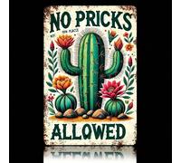 1 Pièce de Panneau Mural en Métal Vintage Cactus "Sans Blessure par Épine" - 8x12 Pouces - Décoration Campagnarde, avec Design Floral Coloré, Convient pour Chambres, Cuisines, Salles à Manger, Bars -