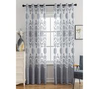 1 pièce de rideau en mousseline de soie jacquard gris premium à motif de pivoine. Design semi-transparent élégant pour la décoration de villa, balcon, salon et chambre à coucher 140 x 260 cm (55 po l
