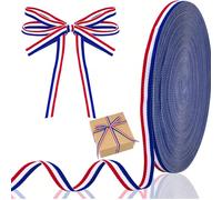 1 pièce de ruban satin rayé rouge, blanc et bleu, ruban d'emballage cadeau pour le Memorial Day, décoration de fête artisanale DIY pour le 4 juillet Taille UniquePolyester