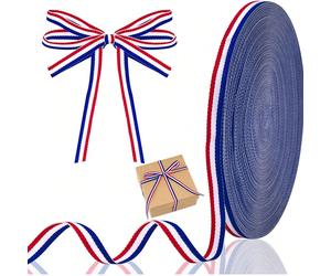 1 pièce de ruban satin rayé rouge, blanc et bleu, ruban d'emballage cadeau pour le Memorial Day, décoration de fête artisanale DIY pour le 4 juillet Taille UniquePolyester