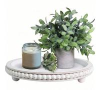 1 pièce Décor Plateau rond de 12 pouces pour la décoration de la maison - Plateau en bois blanc avec perles - Plateau rond décoratif pour la décoration du salon, de la table basse, de la cuisine ou pl