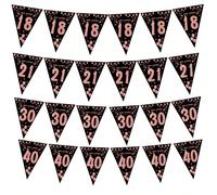 1 pièce Décoration de fête d'anniversaire 18ème, 21ème, 30ème, 40ème, 50ème, 60ème, fond noir, fanion or rose, guirlande 30,40,18,21,50,60Papetier