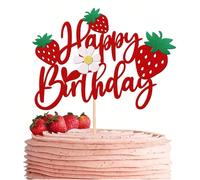 1 pièce Décoration de gâteau d'anniversaire à la fraise avec des fleurs et des fruits scintillants, décoration de gâteau thème baie pour les fêtes d'anniversaire, les douches de fraises. Fournitures d