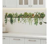 1 pièce Décoration murale autocollante en plastique avec thème de plante verte et panier suspendu - en forme de plante, avec fonction décorative - Convient pour la décoration de la chambre et du salon