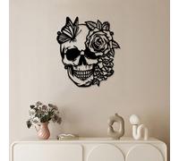 1 pièce Décoration murale en fer Crâne & Fleur, style gothique pour salon, chambre, entrée, salle à manger, décoration de maison, cadeau personnalisé pour fête d'Halloween et pendaison de crémaillère 