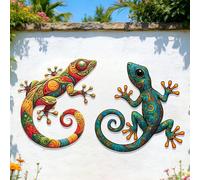 1 pièce Décoration murale en métal créative en forme de lézard - Œuvre murale plate 2D de gecko aux couleurs vives, convient pour une utilisation intérieure et extérieure, décoration de la maison, de 
