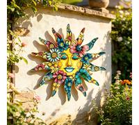 1 pièce Décoration murale en métal de 12,6 pouces avec visage de soleil bohème coloré - Décoration à motif floral, décoration murale d'extérieur résistante aux intempéries pour jardin et cour, convien