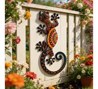1 pièce Décoration murale en métal Gecko Mandala 2D coloré - Décoration de jardin mexicaine bohème de lézard, décoration suspendue de style vintage pour patio, jardin et salon, décoration de maison, d