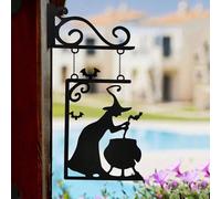 1 pièce Décoration murale en métal Silhouette de sorcière - Décoration d'Halloween en fer forgé avec chapeau de sorcière et chaudron, Décoration murale pour fête de jardin, Art mural d'extérieur pour 