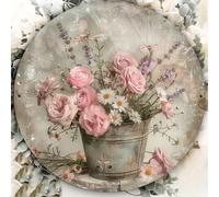 1 pièce Décoration murale vintage en métal avec motif floral, plaque ronde avec design de jardinière romantique, décoration d'intérieur/extérieur compatible, style de ferme, art en étain, convient pou