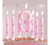 1 pièce Décoration pour gâteau d'anniversaire avec motif de patte de chat rose et numéros 0-9, bougies de fête mignonne pour chat 7,5,9,2,3,4,6,8,1,0,6 pièces de cire droiteCire