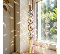 1 pièce Décoration suspendue de style bohème avec boule disco et corde tressée à la main - Boule à facettes multicolore capteur de lumière solaire, ornement mural. Convient pour la décoration de la ch
