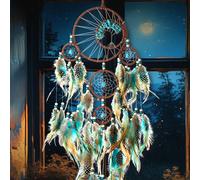1 pièce Décorative Suspension Attrape-rêves Turquoise Rétro Avec Arbre de Vie, Carillon à Plumes Colorées Décorative Murale (Plumes Artificielles) Avec bande lumineuse,Pas de bande lumineusePlume de p