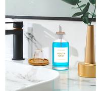 1 pièce Distributeur de bain de bouche 12 oz/350 ml, bouteille de sirop de café, bouteille de sauce soja et de vinaigre, rince-bouche en verre de salle de bain avec acier inoxydable et bec en bambou, 