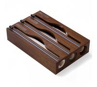 1 pièce Distributeur de film alimentaire en bambou brun avec coupe-film, boîte de rangement 3-en-1 pour papier aluminium et papier alimentaire, taille : 33*21*7cm, organisateur de tiroir de cuisine br