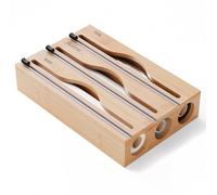 1 pièce Distributeur de film alimentaire en bambou naturel avec coupe-film, boîte de rangement 3-en-1 pour papier aluminium et papier alimentaire, taille : 33*21*7cm, organisateur de tiroir de cuisine