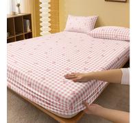 1 pièce Drap-housse à carreaux rose avec nœud, protège-matelas, housse de matelas, drap-housse, doux et respirant, convient à toutes les tailles de lit - simple, double, queen, king, poche profonde ju