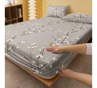 1 pièce Drap-housse à motif de fleurs de prunier gris, protège-matelas, housse de matelas, drap-housse, doux et respirant, convient à toutes les tailles de lit - simple, double, queen, king, poche pro