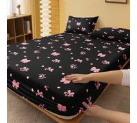 1 pièce Drap-housse ajusté à motif nœud rose à la mode, couvre-lit, housse de lit convenant aux tailles double, grande, queen, standard, s'adapte aux matelas de 11,8 pouces de profondeur, doux et resp