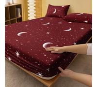 1 pièce Drap-housse ajusté motif étoile & lune bordeaux à la mode, protège-matelas, housse de matelas, drap de lit, doux & respirant, convient à toutes les tailles de lit - simple, double, queen, king