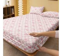 1 pièce Drap-housse ajusté rose à carreaux avec motif nœud et cœur, protège-matelas, housse de matelas, drap de lit, doux et respirant, convient à toutes les tailles de lit - simple, double, queen, ki
