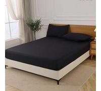1 pièce Drap-housse en fibre de bambou noir unicolore, literie douce et confortable, respirante, convenant à toutes les saisons. Housse de matelas adaptée aux matelas jusqu'à 30 cm de hauteur 90cm*200
