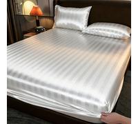 1 pièce Drap-housse en satin blanc pur, comprend 1 drap-housse pour la Saint-Valentin, convient aux lits surdimensionnés/standard/doubles/simples, ensemble de literie moderne et doux, poches profondes