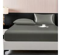 1 pièce Drap-housse en satin de fausse soie gris foncé unicolore, comprend 1 pièce drap-housse, convient pour lit extra large, grand, double standard, simple, drap-housse en satin avec poche profonde,