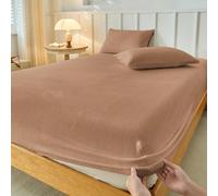 1 pièce Drap-housse en velours cristal, literie couleur chameau, protège-matelas, couvre-lit, housse de matelas douce et confortable, poche profonde, drap de lit uniquement, sans taie d'oreiller, anti