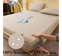 1 pièce Drap-housse kaki 100% imperméable avec fond en TPU, couleur unie, protecteur de matelas résistant aux taches, housse de matelas, drap-housse, doux et respirant, --Twin, Full, Queen, King, conc