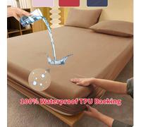 1 pièce Drap-housse marron 100% imperméable en TPU avec fond de couleur unie, protège-matelas résistant aux taches, housse de matelas, drap-housse, doux & respirant, -Twin, Full, Queen, King, concepti