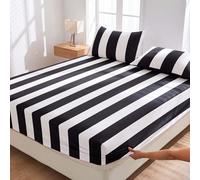 1 pièce Drap-housse rayé noir et blanc, literie, protège-matelas, couvre-lit, décoration de chambre, anti-poussière, antidérapant, doux pour la peau, respirant, super doux et léger, convient aux lits 