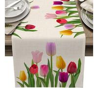 1 Pièce Drapeau De Table En Lin Floral De Tulipe Du Printemps Pour Commode, Ferme, Décoration De La Cuisine De Salle À Manger, Décoration De Mariage De Fête De Vacances 33x183cm,33x150cm,33x200cm,33 x