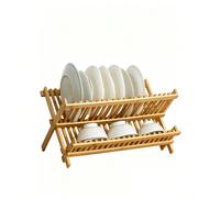 1 pièce Égouttoir à vaisselle pliable à double couche en bambou pour la cuisine, étagère de rangement avec drainage de l'eau pour la vaisselle, les baguettes et les bols pour un usage domestique. 1 pi
