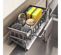 1 pièce Égouttoir multifonctionnel pour évier, peut contenir du liquide vaisselle, éponge, torchon de cuisine, passoire de rangement, support de rangement pour torchon et éponge de cuisine, en acier a