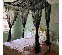 1 pièce Élégant Rideau à bordure de dentelle noire, convient pour le Gazebo extérieur, la fête de mariage, le salon et la chambre à coucher, tissu voile romantique français, literie et dentelle ajusta
