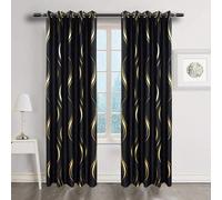 1 pièce Élégant rideau texturé or à grande et petite vague, doux et haute précision. Rideau occultant avec œillets, isolation thermique. Convient pour la chambre à coucher, le salon et la décoration d