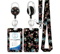 1 pièce Enrouleur de badge d'identité avec porte-carte de visite rétractable, protecteur de badge vertical avec motif floral et végétal mignon, avec pince ceinture et enrouleur rétractable. Convient c
