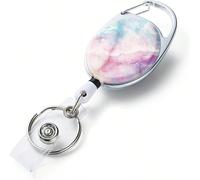1 pièce Enrouleur de badge rétractable à imprimé marbre rose, enrouleur de badge rétractable à motif imprimé coloré double face avec support de porte-clés amovible, fournitures scolaires, rentrée des 