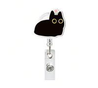 1 pièce Enrouleur de badge rétractable en acrylique, support de badge extensible en acrylique avec chat noir mignon, convient pour les infirmières, les enseignants, les médecins, les travailleurs de l