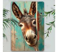 1 pièce Enseigne murale en aluminium style ferme vintage - Joli âne derrière une porte en bois - Plaque métallique rustique pour la maison, bar, café, jardin - Décoration intérieure/extérieure, cadeau