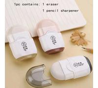 1 pièce Ensemble 2-en-1 Crayon Gomme et Taille-crayon - Matériau en plastique durable, (Gris/Rose/Jaune expédié aléatoirement) - Essentiels de bureau et d'école. Taille-crayon et gomme 2-en-1, cadeau 