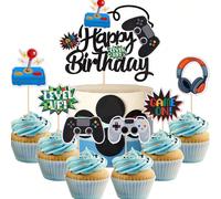 1 pièce/Ensemble de 12 pièces Décorations de cupcakes en papier avec contrôleur de jeu électronique pré-assemblées, convient pour les décorations de fête d'anniversaire à thème jeu A,B,Cbois